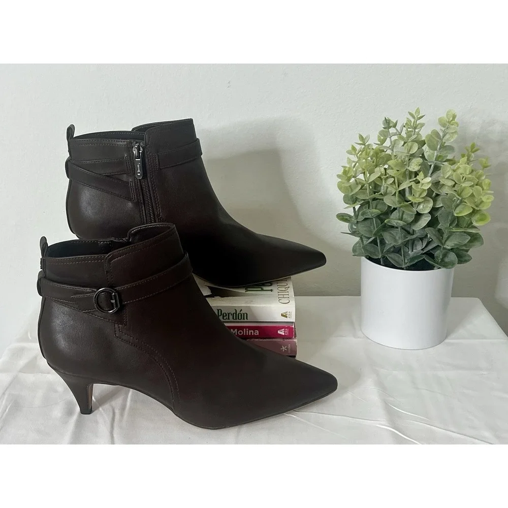 Circus By Sam Edelman Womens Kingston Brown Leather Ankle Pointy Booties Shoes 8